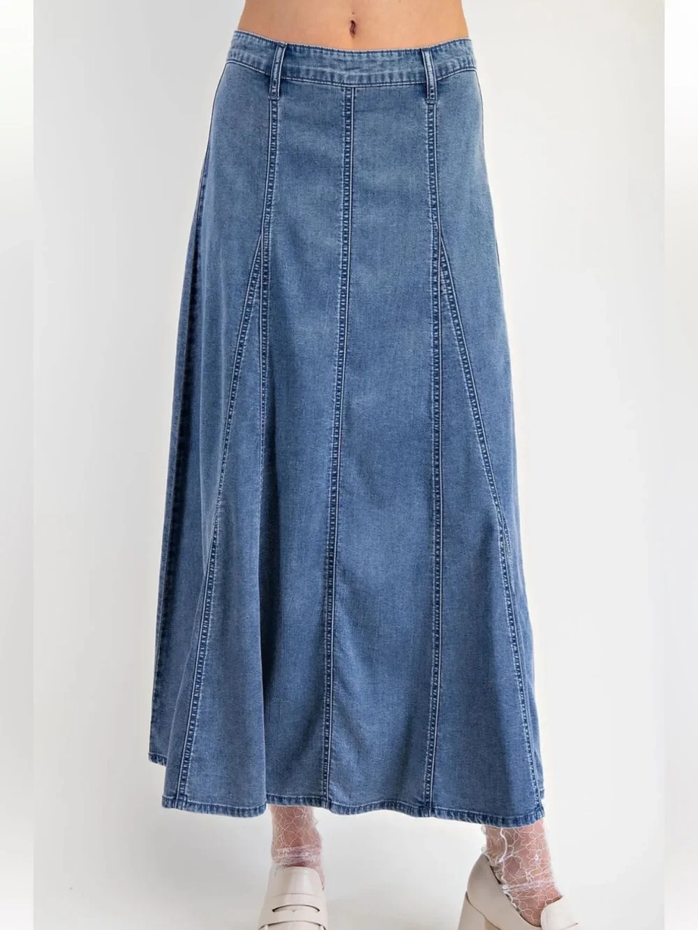 Easel size Medium A Line Washed Denim panel Maxi Skirt